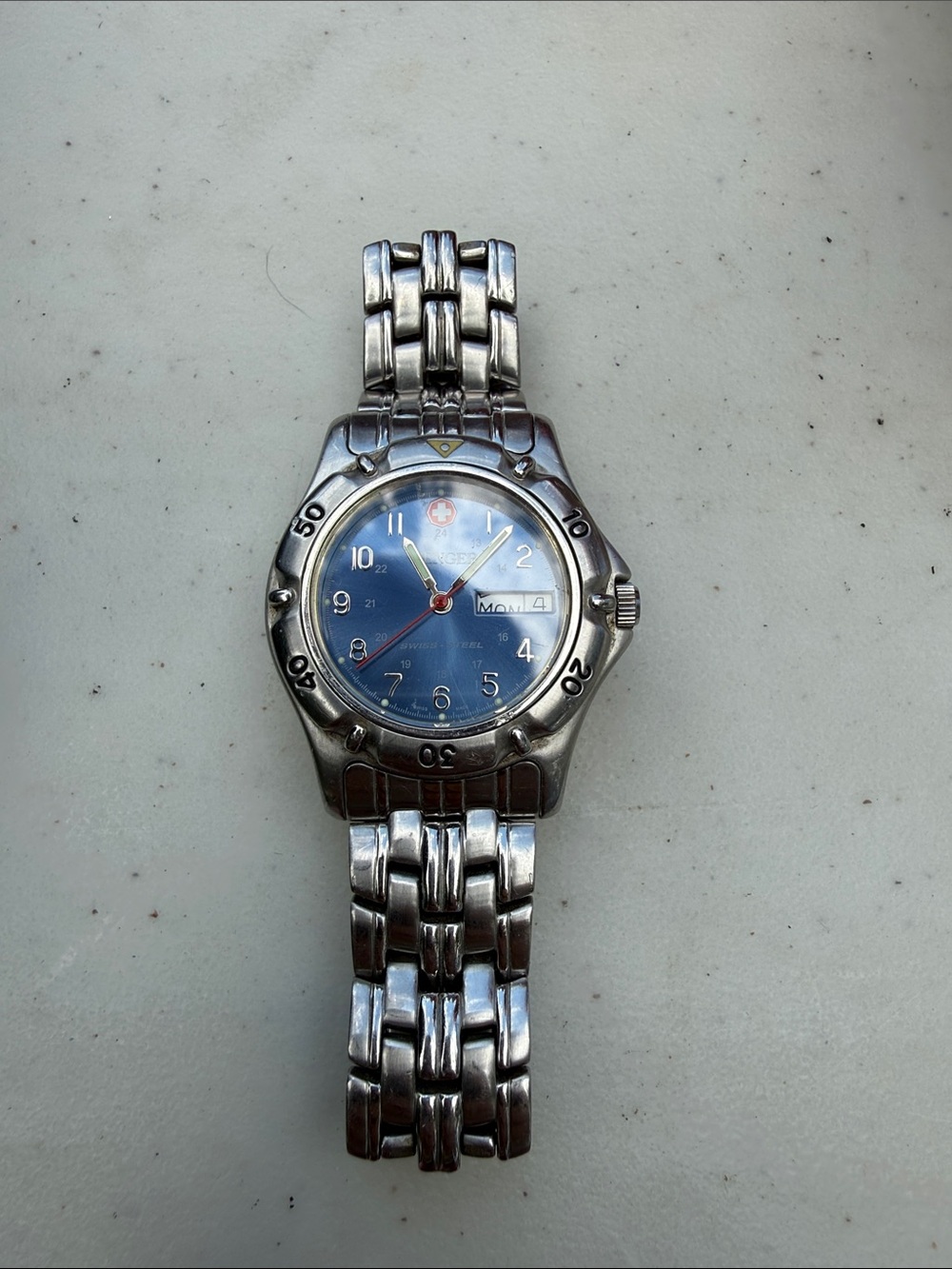 Men's Stainless Steel Watch with Blue Dial and Day-Date